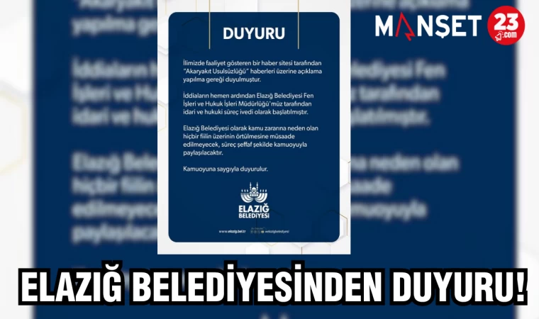 ELAZIĞ BELEDİYESİNDEN DUYURU!