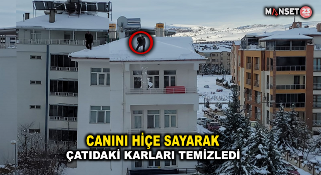 Önlem Almadan Çatıdaki Karları Temizledi, O Anlar Yürekleri Ağza Getirdi
