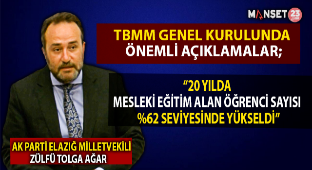 Ak Parti Elazığ Milletvekili Zülfü Tolga Ağar, TBMM Genel Kurulunda Önemli Açıklamalar Yaptı