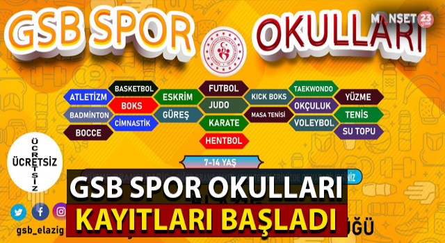 Elazığ’da GSB Spor Okulları Kayıtları Başladı