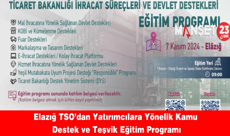 Elazığ TSO’dan Yatırımcılara Yönelik Kamu Destek ve Teşvik Eğitim Programı