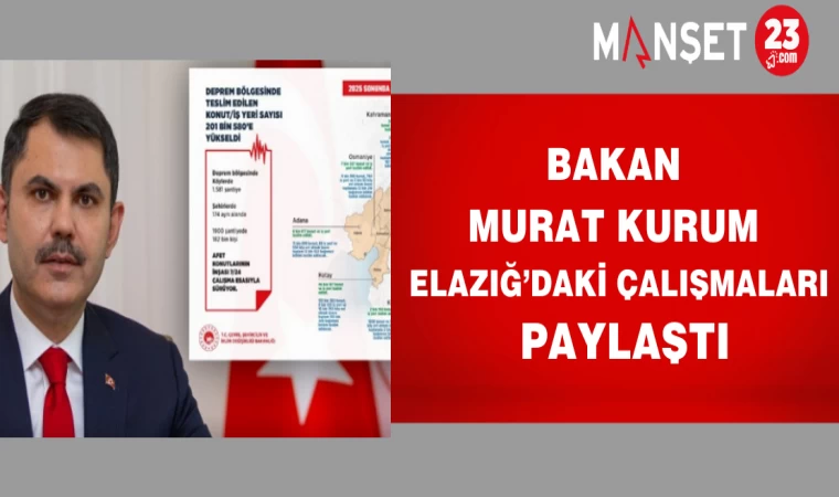 Bakan Murat Kurum Elazığ’daki Çalışmaları Paylaştı
