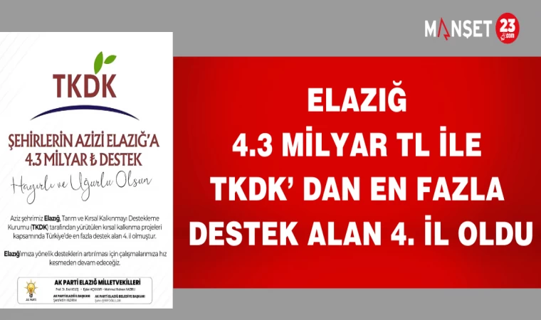 ELAZIĞ 4.3 MİLYAR TL İLE TKDK’ DAN EN FAZLA DESTEK ALAN 4. İL OLDU