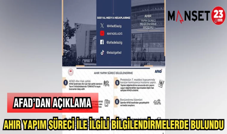 AFAD AHIR YAPIM SÜRECİ İLE İLGİLİ BİLGİLENDİRMELERDE BULUNDU