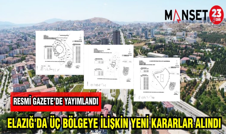 ELAZIĞ'DA ÜÇ BÖLGEYE İLİŞKİN YENİ KARARLAR ALINDI