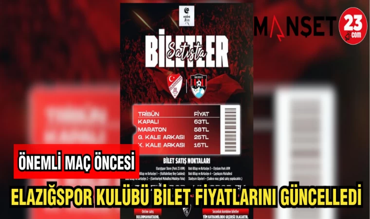 ELAZIĞSPOR KULÜBÜ BİLET FİYATLARINI GÜNCELLEDİ