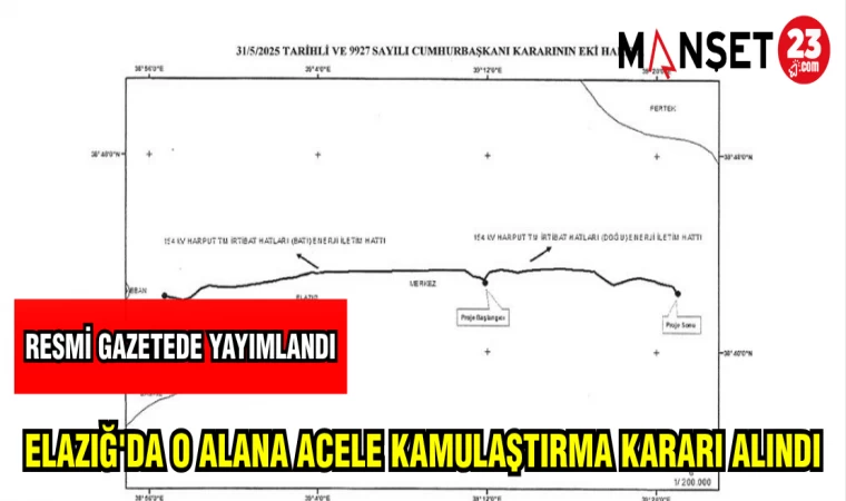 ELAZIĞ'DA O ALANA ACELE KAMULAŞTIRMA KARARI ALINDI