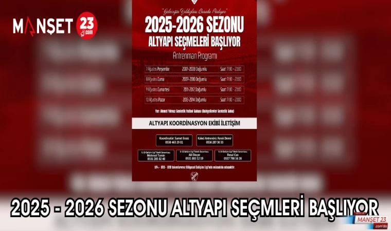 2025 - 2026 SEZONU ALTYAPI SEÇMLERİ BAŞLIYOR