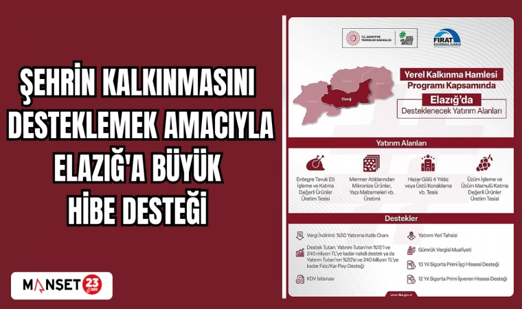 ŞEHRİN KALKINMASINI DESTEKLEMEK AMACIYLA ELAZIĞ'A BÜYÜK HİBE DESTEĞİ