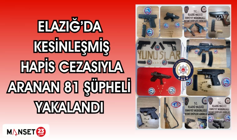 Elazığ’da kesinleşmiş hapis cezasıyla aranan 81 şüpheli yakalandı