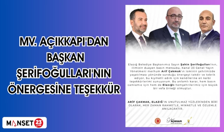 MV. AÇIKKAPI'DAN BAŞKAN ŞERİFOĞULLARI'NIN ÖNERGESİNE TEŞEKKÜR