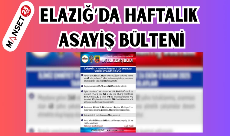 ELAZIĞ'DA HAFTALIK ASAYİŞ BÜLTENİ