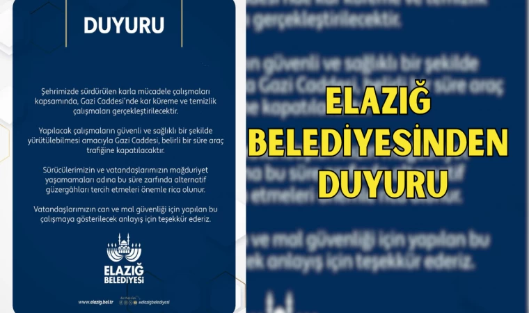 ELAZIĞ BELEDİYESİNDEN DUYURU