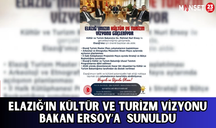 Elazığ’ın Kültür ve Turizm Vizyonu Bakan Ersoy’a Sunuldu
