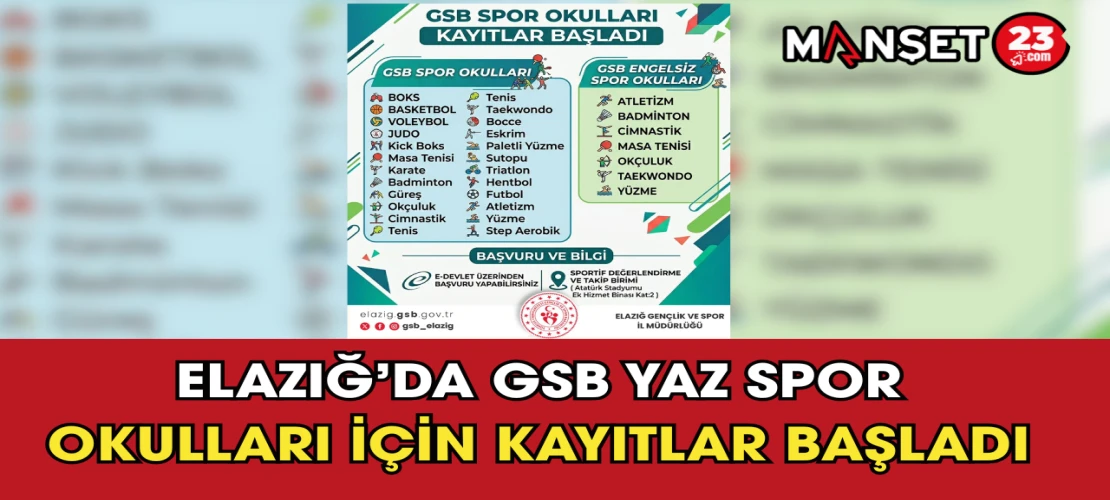 Elazığ’da GSB Yaz Spor Okulları İçin Kayıtlar Başladı