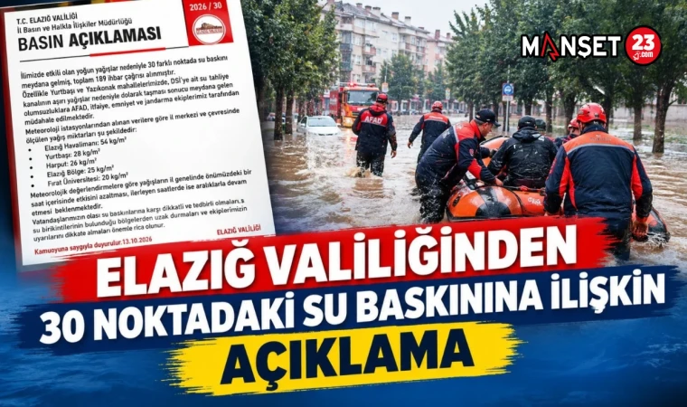 Elazığ Valiliği’nden 30 Noktadaki Su Baskınına İlişkin Açıklama