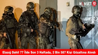Elazığ Dahil 77 İlde Son 3 Haftada, 2 Bin 587 Kişi Gözaltına Alındı