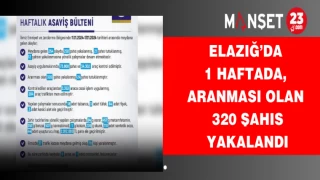 Elazığ’da 1 Haftada, Aranması Olan 320 Şahıs Yakalandı