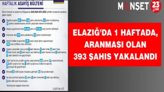 Elazığ’da 1 Haftada, Aranması Olan 393 Şahıs Yakalandı