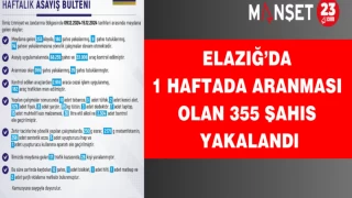 Elazığ’da 1 Haftada Aranması Olan 355 Şahıs Yakalandı