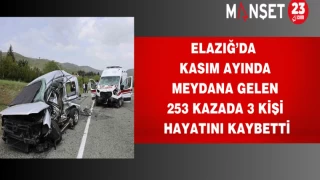 Elazığ’da kasım ayında meydana gelen 253 kazada 3 kişi hayatını kaybetti
