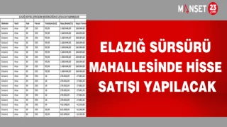 ELAZIĞ SÜRSÜRÜ MAHALLESİNDE HİSSE SATIŞI YAPILACAK
