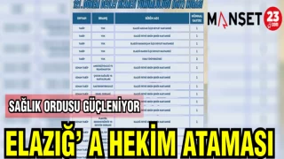 ELAZIĞ'A HEKİM ATAMALARI