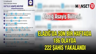 ELAZIĞ'DA SON BİR HAFTADA 186 OLAYDA 222 ŞAHIS YAKALANDI