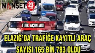 ELAZIĞ'DA TRAFİĞE KAYITLI ARAÇ SAYISI 165 BİN 783 OLDU