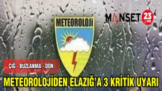METEOROLOJİDEN ELAZIĞ'A KRİTİK UYARI