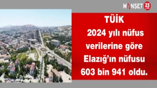 TÜİK 2024 yılı nüfus verilerine göre Elazığ’ın nüfusu 603 bin 941 oldu.