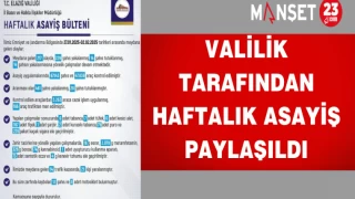 Valilik Tarafından Haftalık Asayiş Paylaşıldı