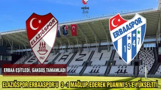 ELAZIĞSPOR ERBAASPOR'U 3 -1 MAĞLUP EDEREK PUANINI 51'E YÜKSELTTİ