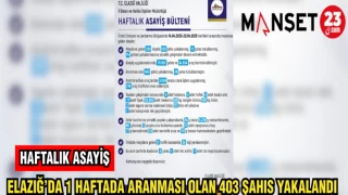 ELAZIĞ'DA 1 HAFTADA ARANMASI OLAN 403 ŞAHIS YAKALANDI
