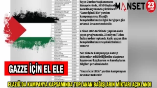 ELAZIĞ'DA KAMPANYA KAPSAMINDA TOPLANAN BAĞIŞLARIN MİKTARI AÇIKLANDI