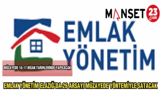 EMLAK YÖNETİM, ELAZIĞ'DA 26 ARSAYI MÜZAYEDE YÖNTEMİYLE SATACAK