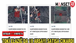 TOKİ ELAZIĞ'DA 18 ARSAYI SATIŞA ÇIKARDI