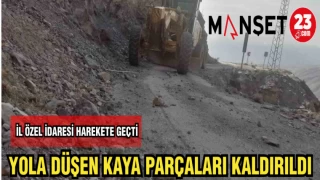 YOLA DÜŞEN KAYA PARÇALARI KALDIRILDI