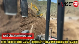 ELAZIĞ İL ÖZEL İDARESİ HAREKETE GEÇTİ HEYELAN NEDENİYLE ZARAR GÖREN KÖY YOLLARININ ONARIMINA BAŞLADI