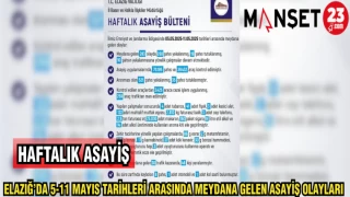 ELAZIĞ'DA 5-11 MAYIS TARİHLERİ ARASINDA MEYDANA GELEN ASAYİŞ OLAYLARI