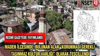 MADEN İLÇESİNDE BULUNAN ALAN "KORUNMASI GEREKLİ TAŞINMAZ KÜLTÜR VARLIĞI"OLARAK TESCİLLENDİ