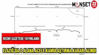 ELAZIĞ'DA O ALANA ACELE KAMULAŞTIRMA KARARI ALINDI