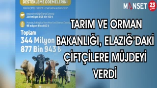 TARIM VE ORMAN BAKANLIĞI ELAZIĞ'DAKİ ÇİFTÇİLERE MÜJDEYİ VERDİ
