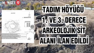 TADIM HÖYÜĞÜ 1. VE 3. DERECE ARKEOLOJİK SİT ALANI İLAN EDİLDİ