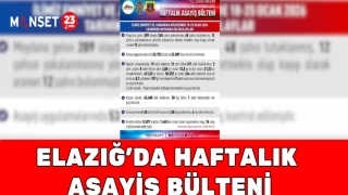 ELAZIĞ'DA HAFTALIK ASAYİŞ ASAYİŞ BÜLTENİ
