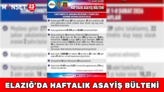ELAZIĞ'DA HAFTALIK ASAYİŞ BÜLTENİ