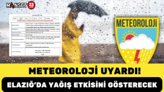 METEOROLOJİ UYARDI: ELAZIĞ'DA YAĞIŞ ETKİSİNİ GÖSTERECEK
